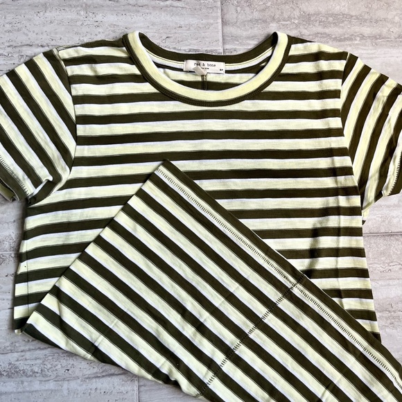 Rag and Bone baby tee new IT color of the season army green w yellow and white - Picture 3 of 3
